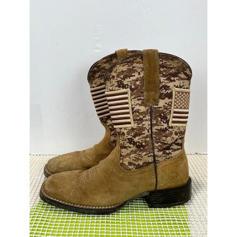 Ariat Sport Patriot Digital Camo Boots Men's Size 7 Tan Suede American Flag GOOD